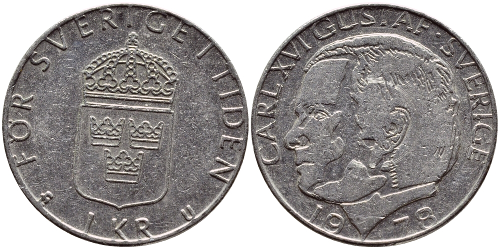 Швеция 1 крона 1978 Карл XVI Густав (1973- ) KM 852 медь плакированная медно-никелем 56-534