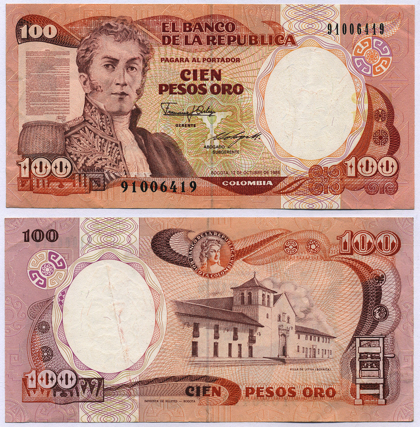 Колумбия 100 песо 1986 Антонио Нариньо, Вилья-де-Лейва Pick 426b  бумага 000-00-00