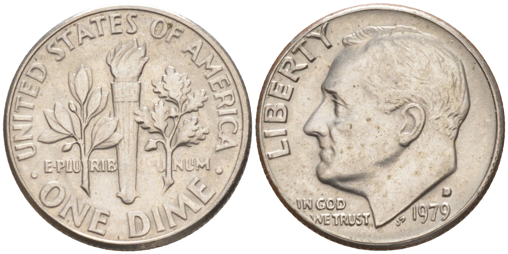 США 10 ЦЕНТОВ = 1 ДАЙМ 1979 D, РУЗВЕЛЬТ KM 195a медь плакированная медно-никелем 187-1054