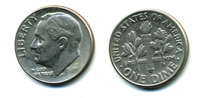 США 10 ЦЕНТОВ = 1 ДАЙМ 1983 D, РУЗВЕЛЬТ KM 195а медь плакированная медно-никелем 46-2464