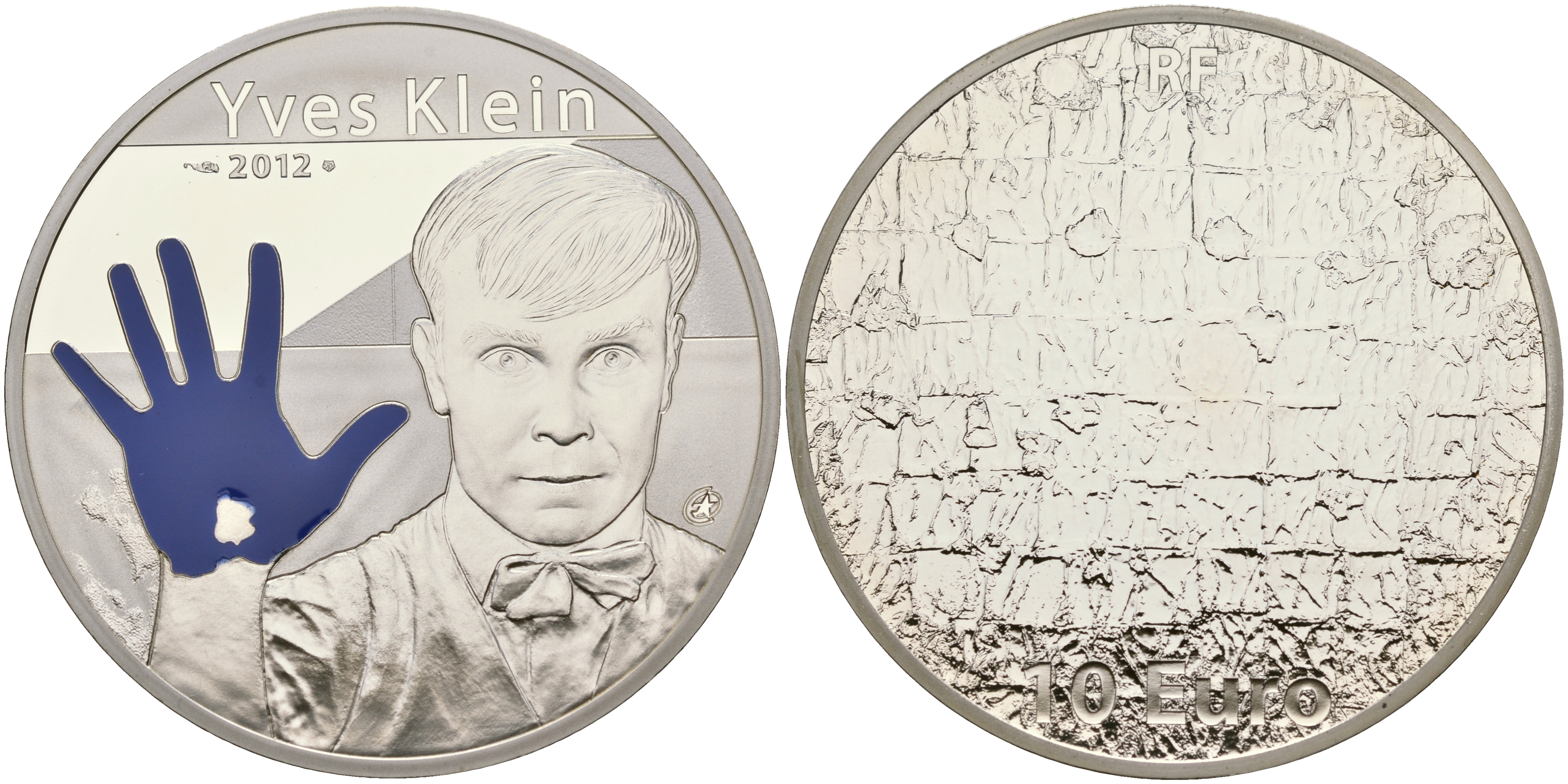 Франция 10 евро 2012 Ив Кляйн, французский художник-новатор, эмаль KM 2087 серебро PROOF 00-00