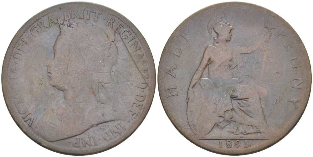 Великобритания 1/2 пенни 1895 Виктория (1837-1901) KM 789, Spink 3962 бронза 117-946