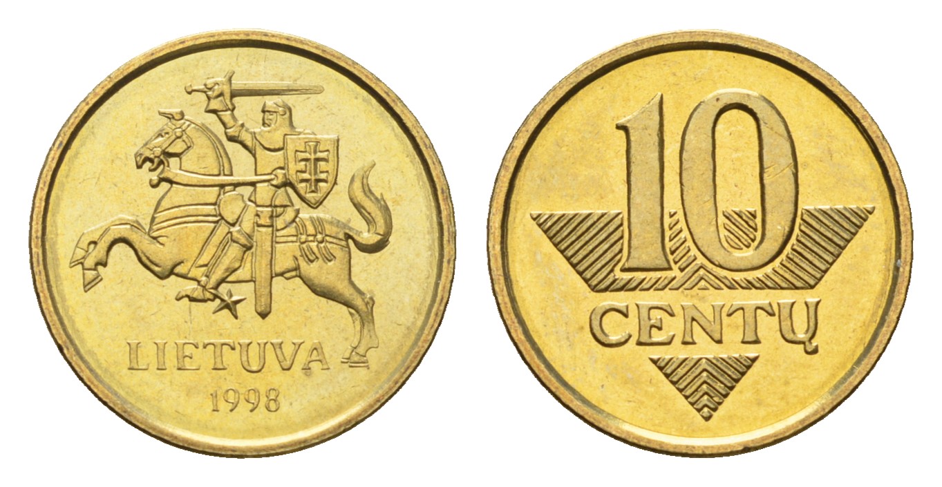 Литва 10 центов (сентов) 1998  KM 106 никель латунь  UNC  M83-04