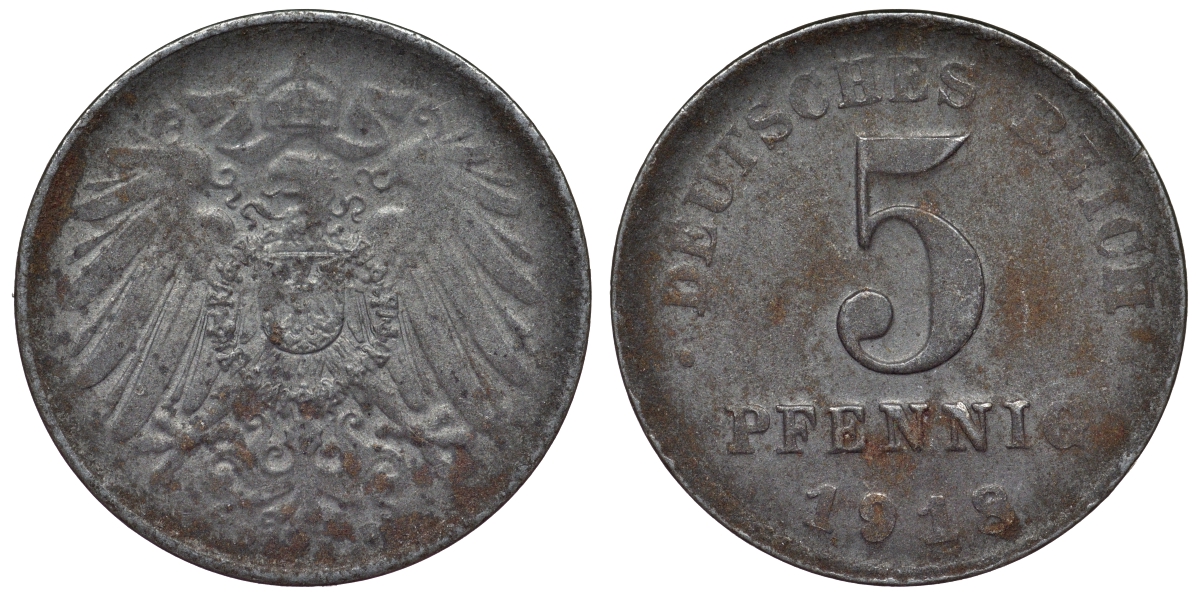Германия 5 пфеннигов 1918 D KM 19, J. 297, Weege 5 железо 4118-1225