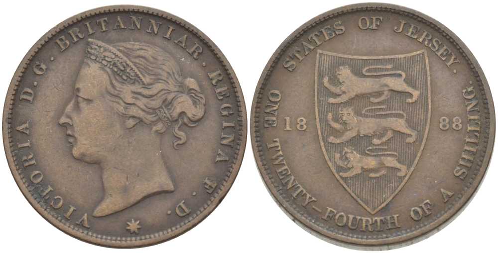 Джерси 1/24 шиллинга 1888 Виктория (1837-1901) KM 7 бронза 3996-814