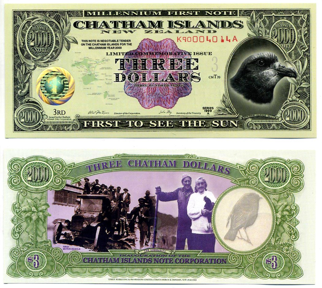 Новая Зеландия, Остров Чатем 3 доллара 1999 пластик UNC (пресс) 7547-4-2-1