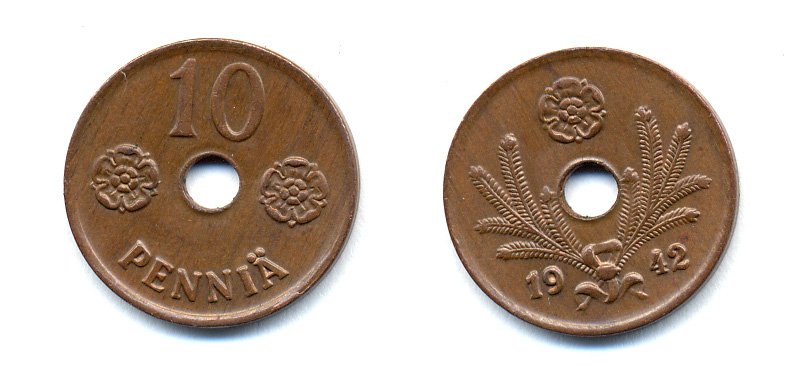ФИНЛЯНДИЯ 10 ПЕННИ 1942 KM 33.1 медь 51-5011