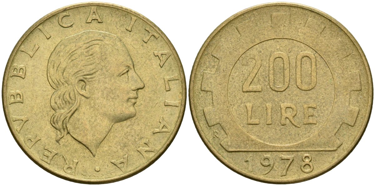 Италия 200 лир 1978 R, шестерня KM 105 алюминиевая бронза 4171-943