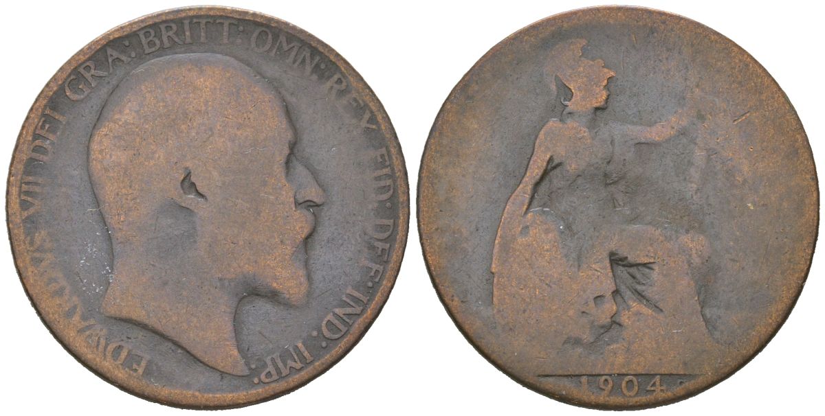 Великобритания 1/2 пенни 1904 Эдуард VII (1901-1910) KM 793.2, Spink 3991 бронза 4616-714