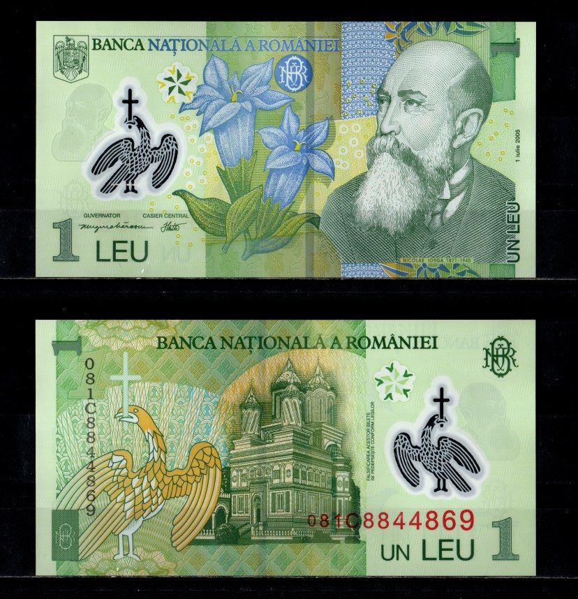 Румыния 1 лей 2005 (2008) Pick 117 d пластик UNC (пресс) 2197-4-3-2