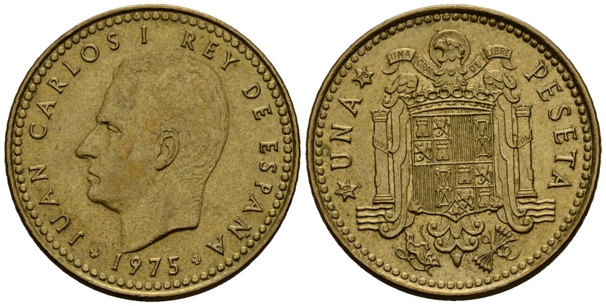 Испания 1 песета 1975 Хуан Карлос I (1975-2014) KM 806 алюминиевая бронза 4176-342