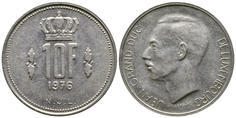 Люксембург 10 франков 1976 Герцог Жан (1964-2000) KM 57 никель 91-125
