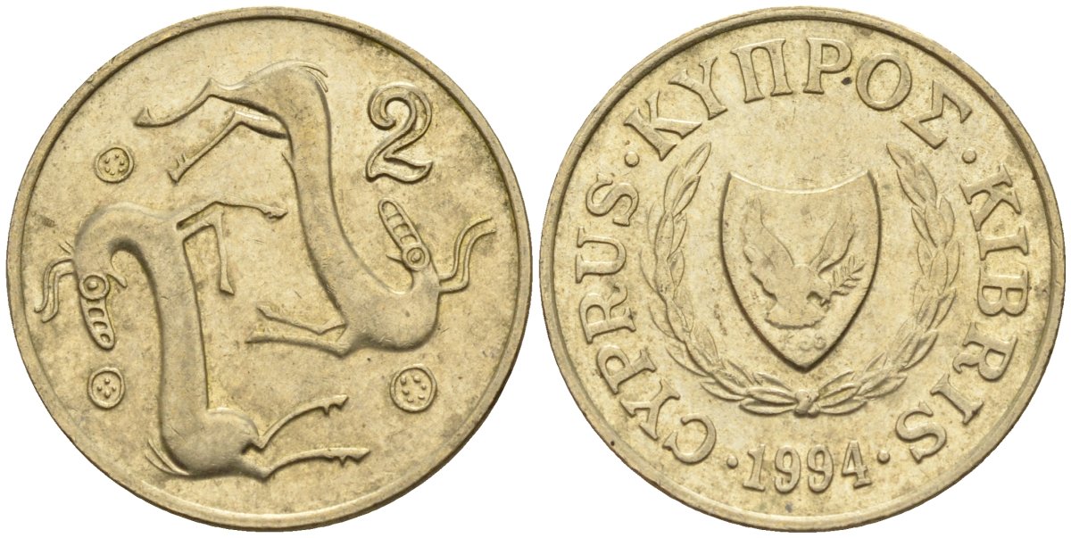Кипр 2 цента 1994 KM 54.3 никель латунь 4174-1265
