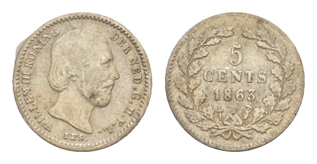 Нидерланды 5 центов 1863 Виллем III (1849-1890) KM 91 серебро 4659-225
