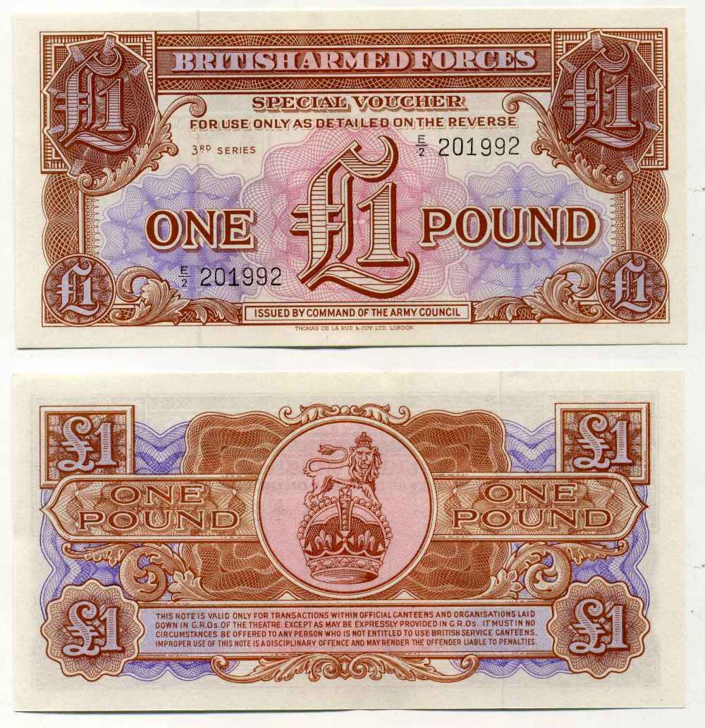 Великобритания, Британские вооруженные силы 1 фунт 1956 серия 3 Pick M29 бумага UNC (пресс) 8589-25-1-2