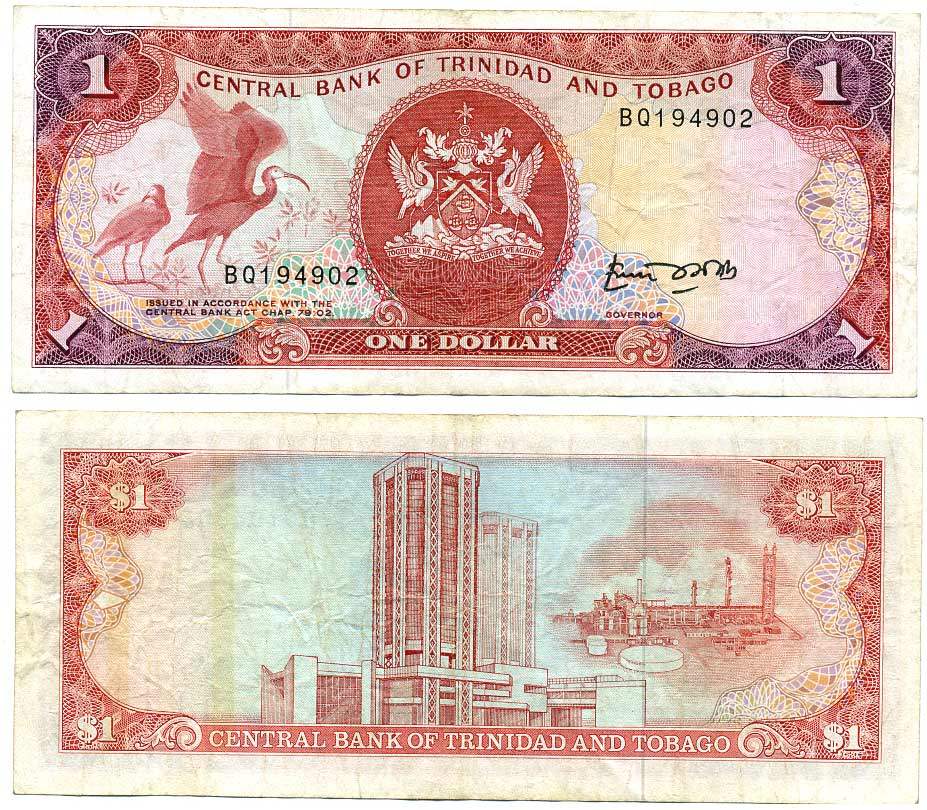 ТРИНИДАД И ТОБАГО 1 ДОЛЛАР 1985 ПОДПИСЬ 4 Pick 36а бумага 7486-39-1-1
