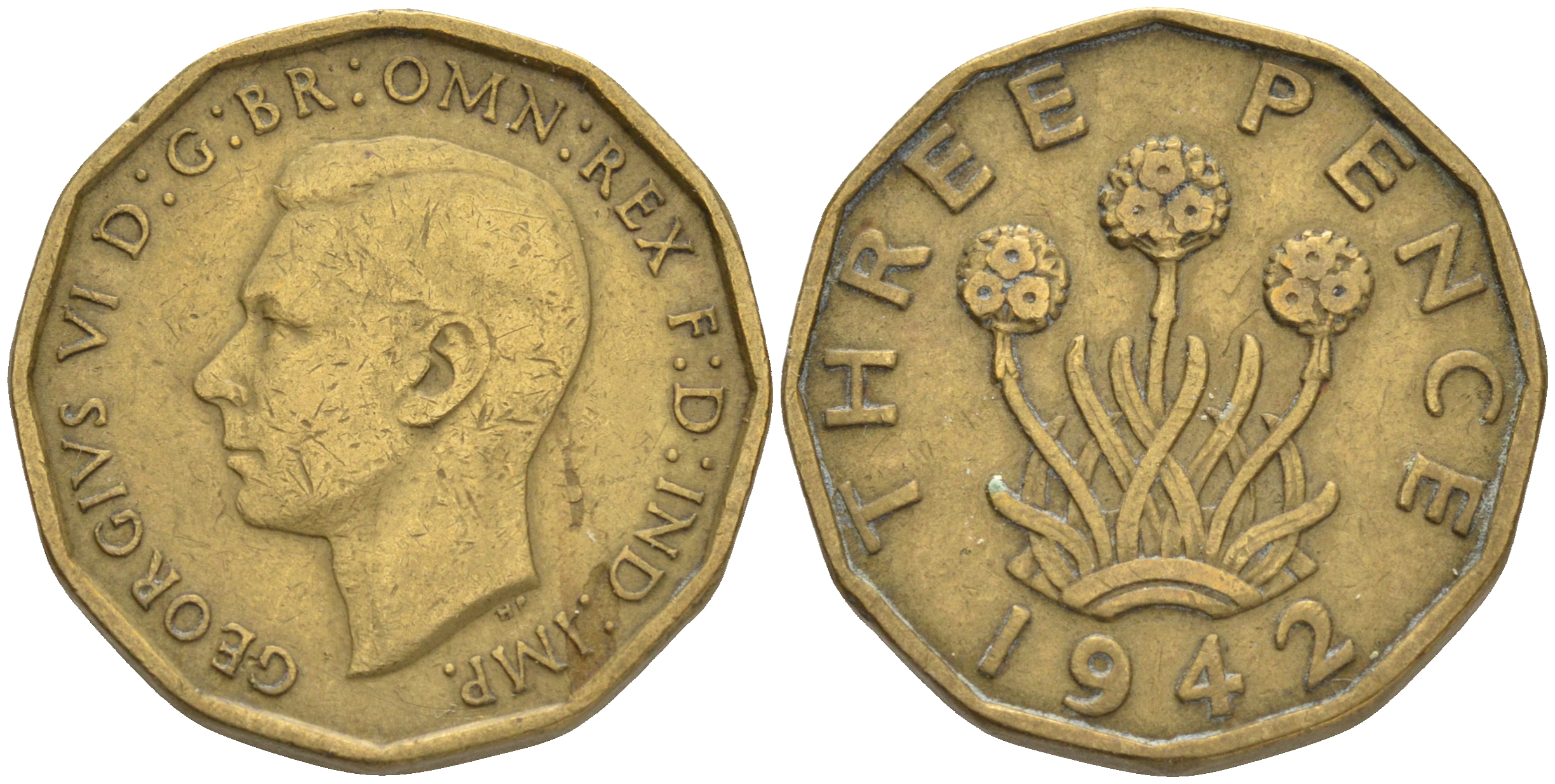 Великобритания 3 пенса 1942 Георг VI (1936-1952) KM 849, Spink 4112 никель латунь 4561-557