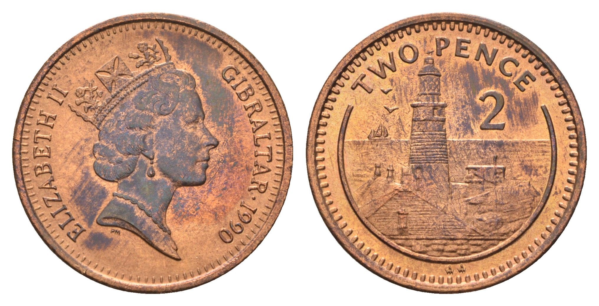 Гибралтар 2 пенса 1990 KM 21 бронза UNC 4666-257