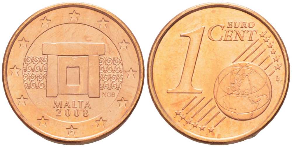 Мальта 1 евроцент 2008 KM 125 сталь плакированная медью UNC 46-2518