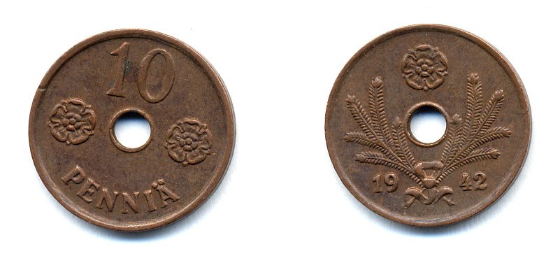 ФИНЛЯНДИЯ 10 ПЕННИ 1942 KM 33.1 медь 51-4968