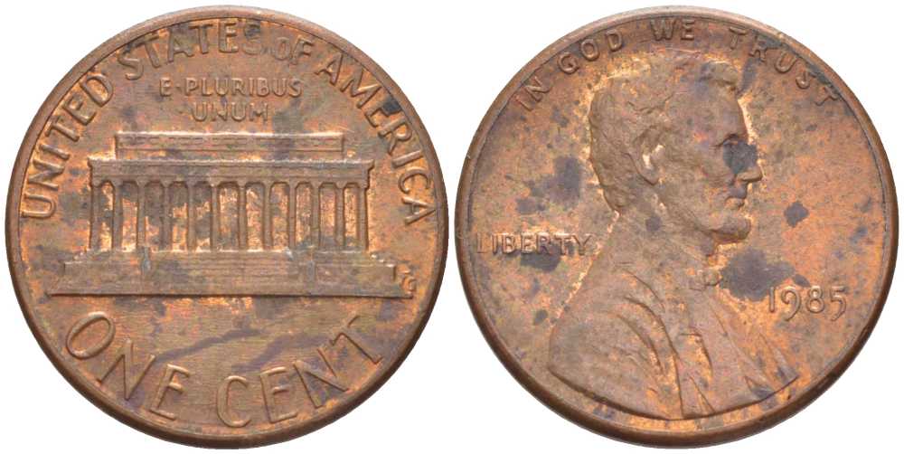 США 1 ЦЕНТ 1985 ЛИНКОЛЬН KM 201b цинк плакированный медью 211-1137