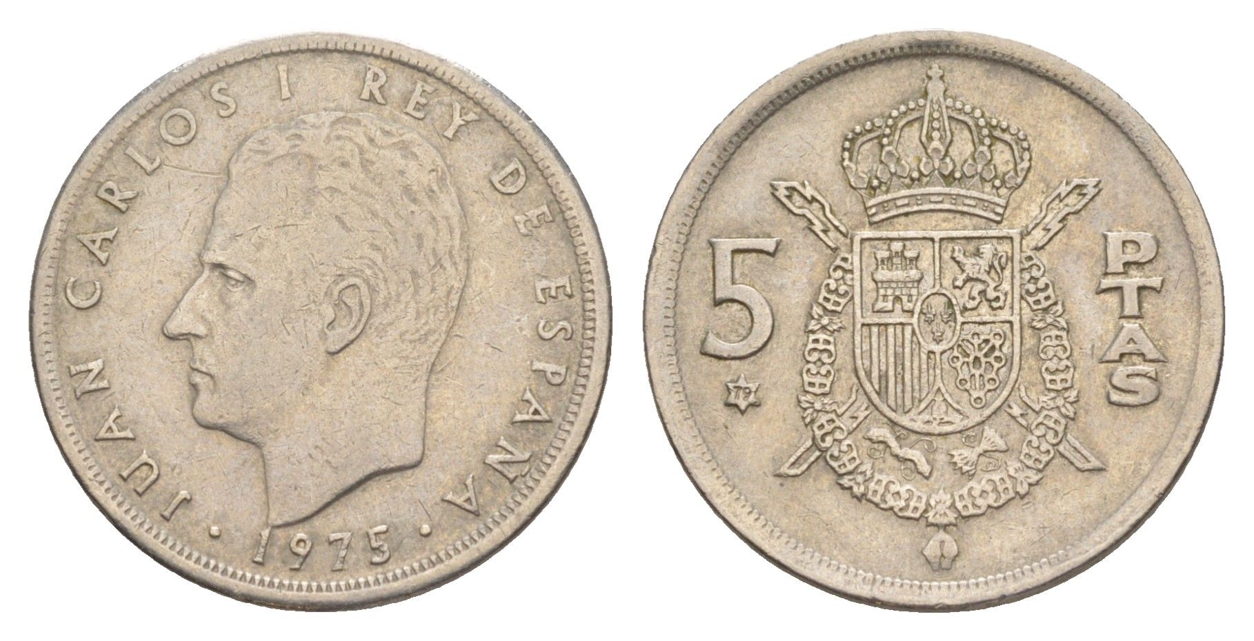 Испания 5 песет 1975 (79) Хуан Карлос I (1975-2014) KM 807 медно-никель 4650-116