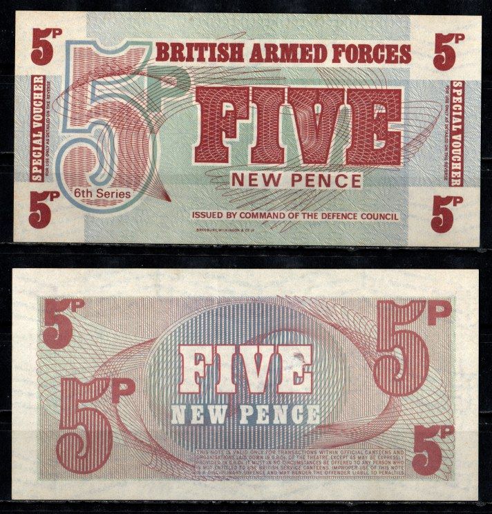 Великобритания, Британские вооружённые силы 5 пенсов ND (1972) Pick M44 бумага 8621-10-3-1
