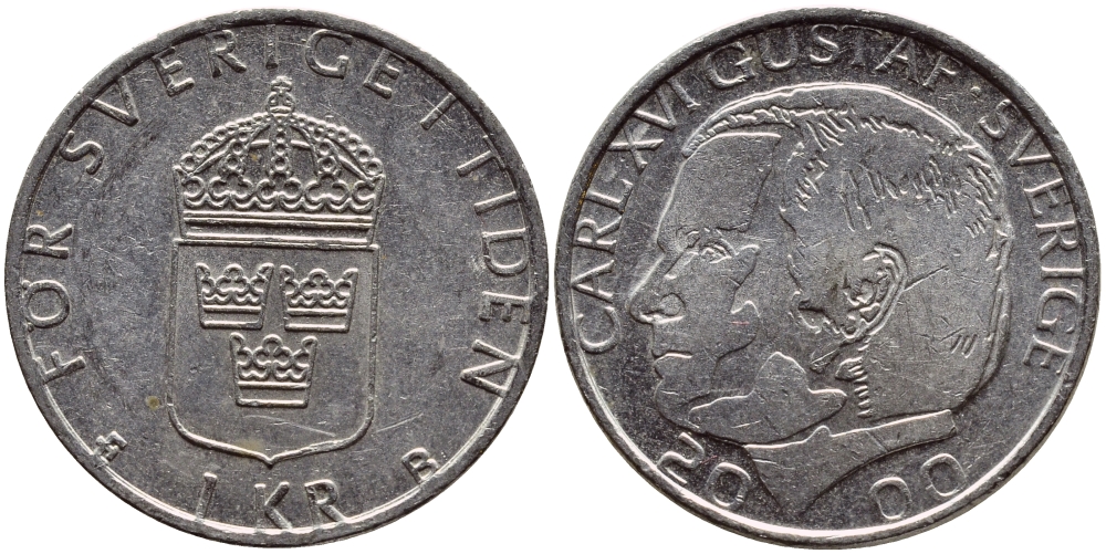 Швеция 1 крона 2000 Карл XVI Густав (1973- ) KM 852а медно-никель 4364-2423