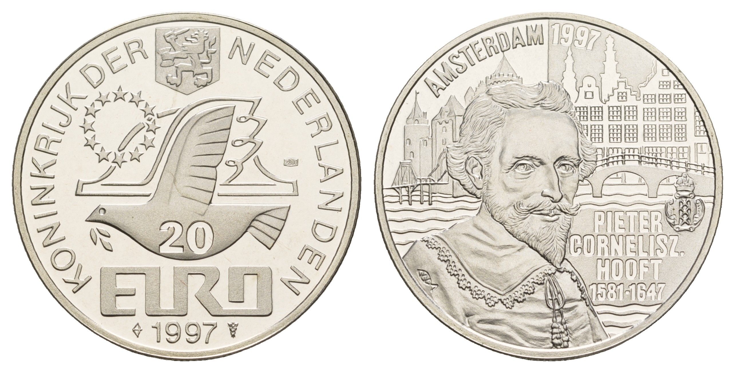 Нидерланды 20 евро 1997 350 лет со дня смерти П.К. Хофта X 134 серебро PROOF 443-1411