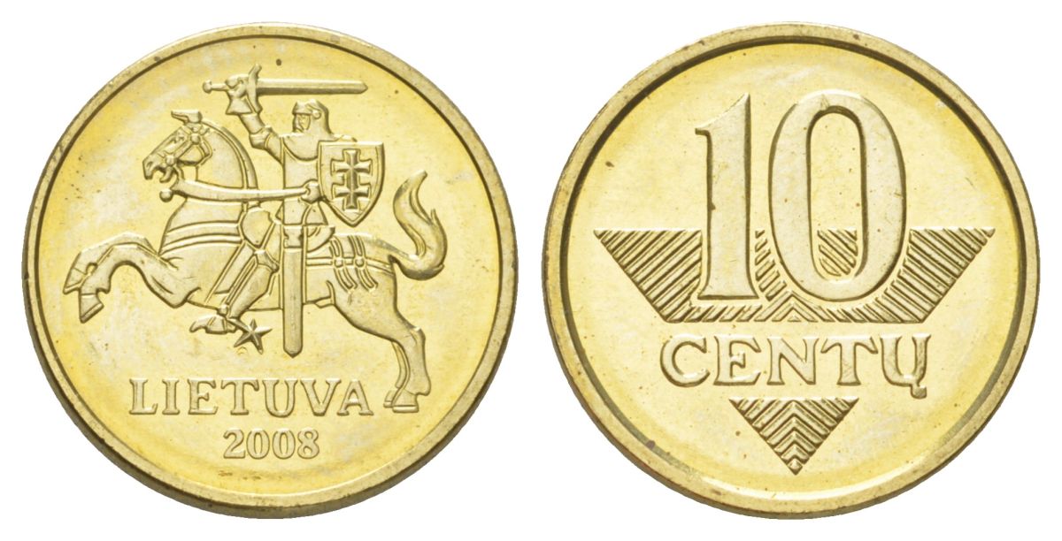 Литва 10 центов 2009 KM 106 никель латунь UNC 4625-569