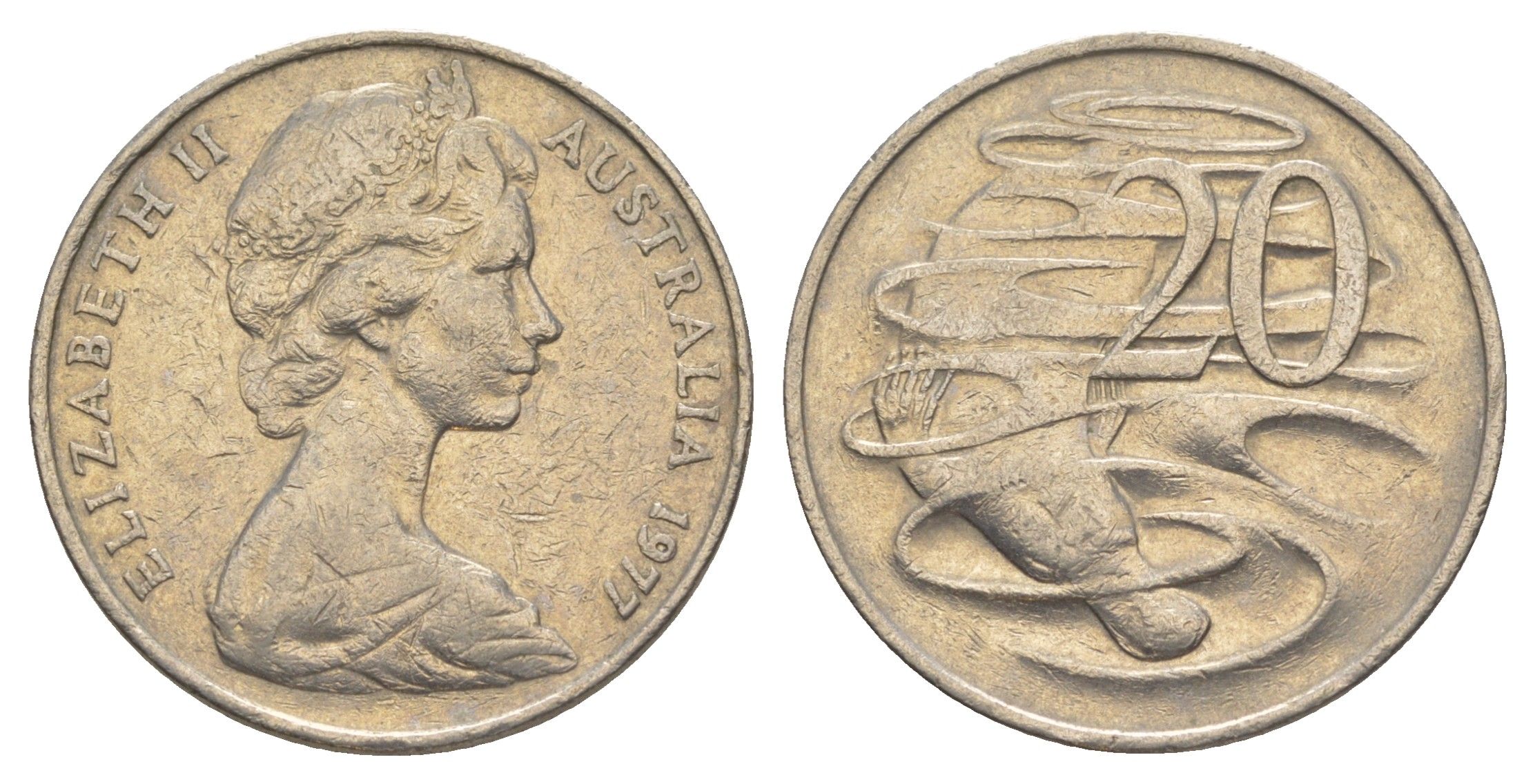 Австралия 20 центов 1977 Елизавета II (1952-2022), утконос KM 66 медно-никель 4381-511