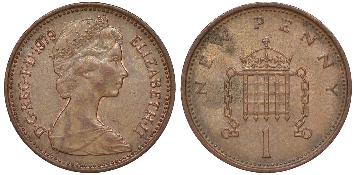 Великобритания 1 пенни 1979 Елизавета II (1952-2022) КМ 915, Spink B1 бронза 51-2355
