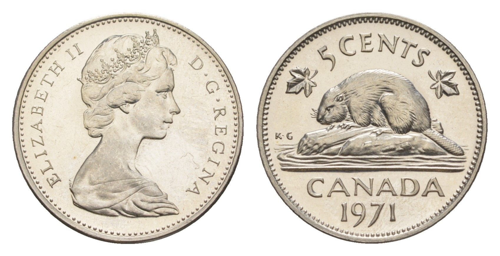 Канада 5 центов 1971 Елизавета II (1952-2022), бобр KM 60.1 никель PROOF-LIKE (BU) 4630-939