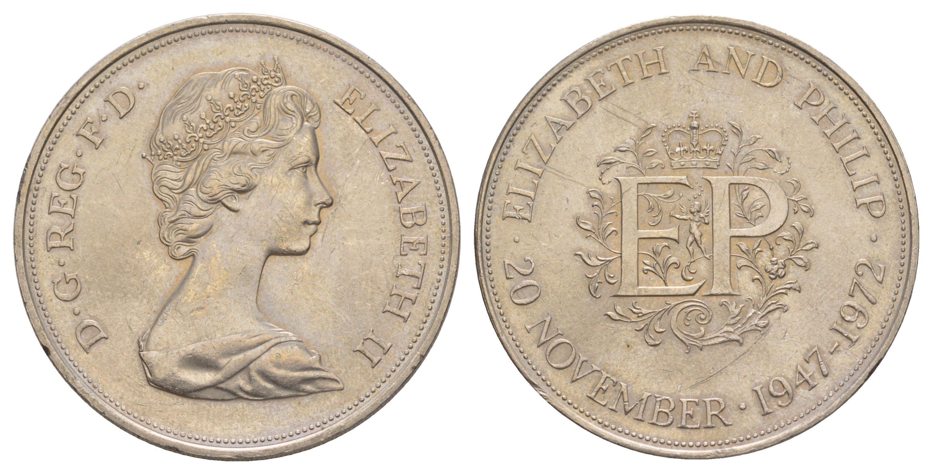 Великобритания 25 пенсов 1972 25 лет со дня свадьбы Елизавтеы II И Филлипа (1947-1972, серебрянная свадьба), Елизавета II (1952-2022) KM 917, Spink 4226 медно-никель UNC 4527-311