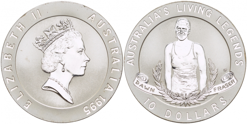 Австралия 10 долларов 1995 Олимпийское золото Австралии, Дон Лоррейн Фрейзер KM 301 серебро PROOF 1082-8-52