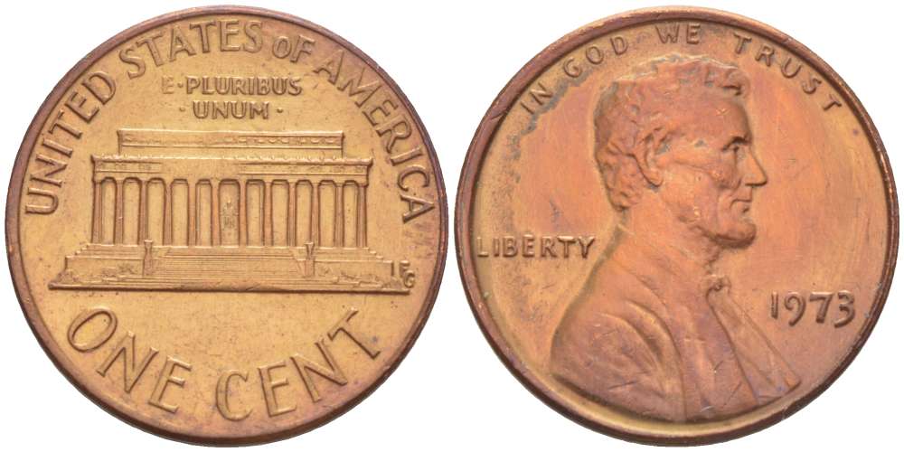 США 1 ЦЕНТ 1973 ЛИНКОЛЬН KM 201 медь цинк 4519-526