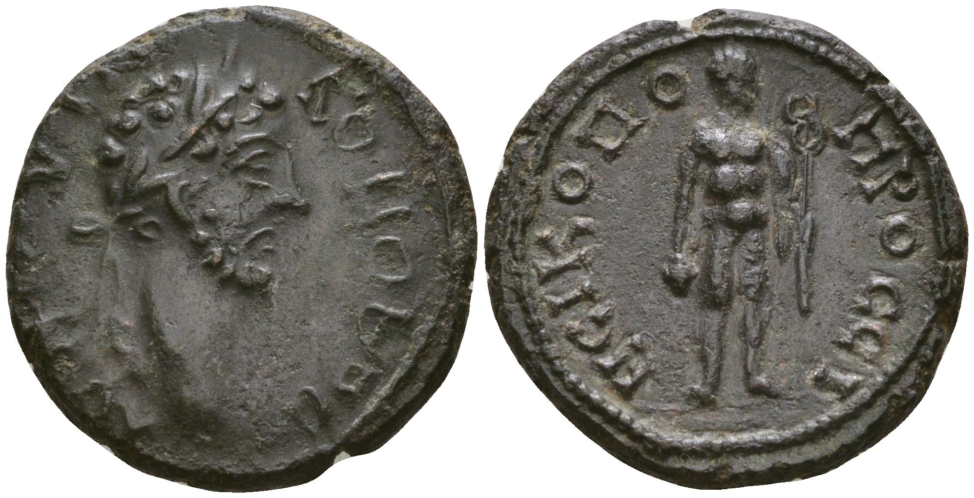Римская Империя, Провинция Нижняя Мезия, Никополь-на-Истре AE 177 - 192 Коммод, бюст императора / Гермес с кадуцием ( Extremely Fine, very rare ) Moushmov 893 бронза 1100-7-17