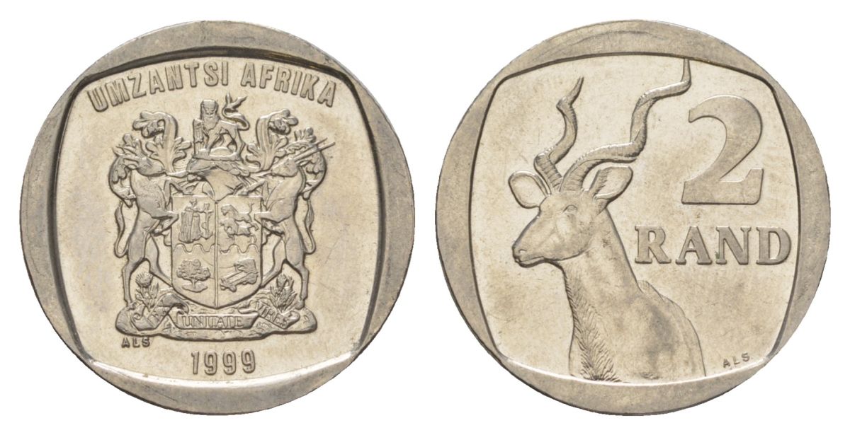 ЮАР 2 ранда 1999 KM 165 медь плакированная никелем UNC 4626-1156