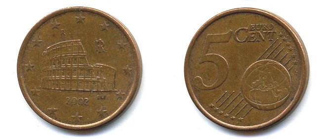 ИТАЛИЯ 5 ЕВРОЦЕНТОВ 2002 KM 212 сталь плакированная медью 29-1213