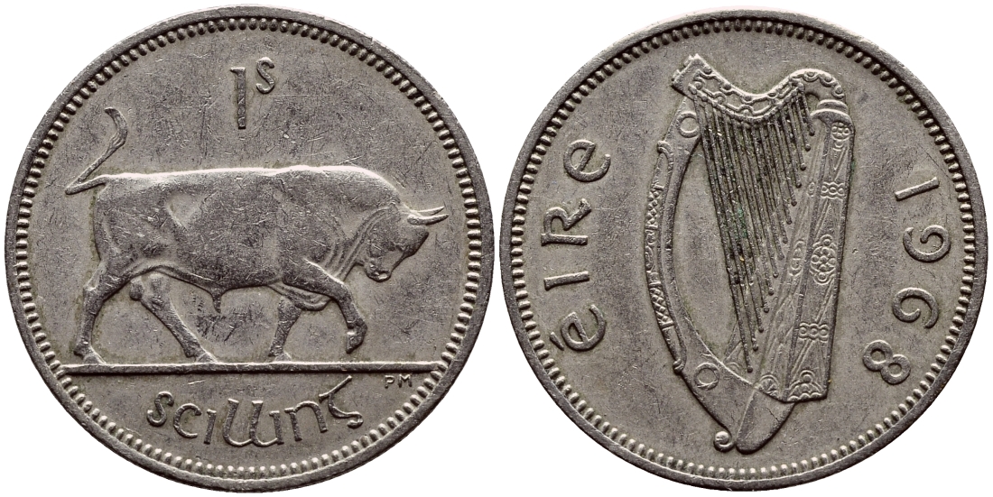 Ирландия 1 шиллинг 1968 бык KM 14а медно-никель 85-452