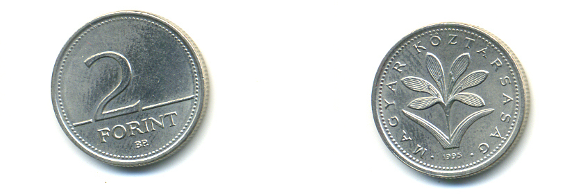 ВЕНГРИЯ 2 ФОРИНТА 1995 ВР KM 693 медно-никель UNC 93-224