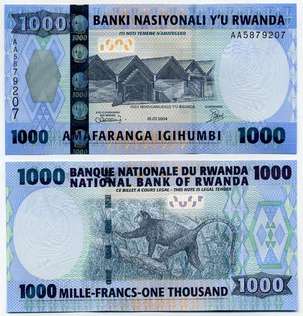 Руанда 1000 франков 2004 национальный музей, обезьяна Pick 31 бумага UNC (пресс) 448-113-1