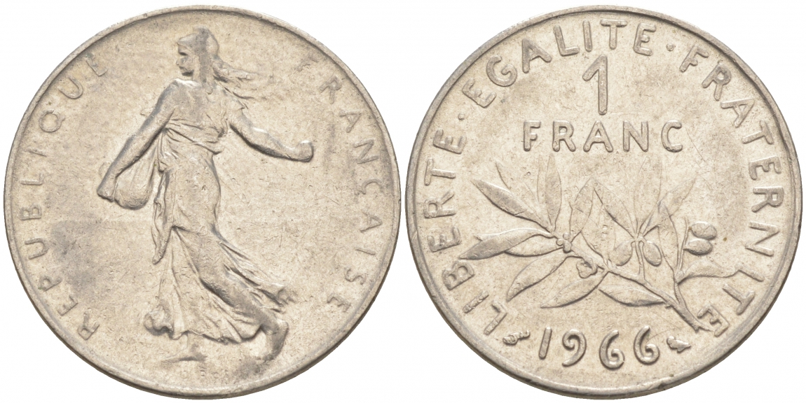 ФРАНЦИЯ 1 ФРАНК 1966 СЕЯТЕЛЬ KM 925.1 никель 68-112