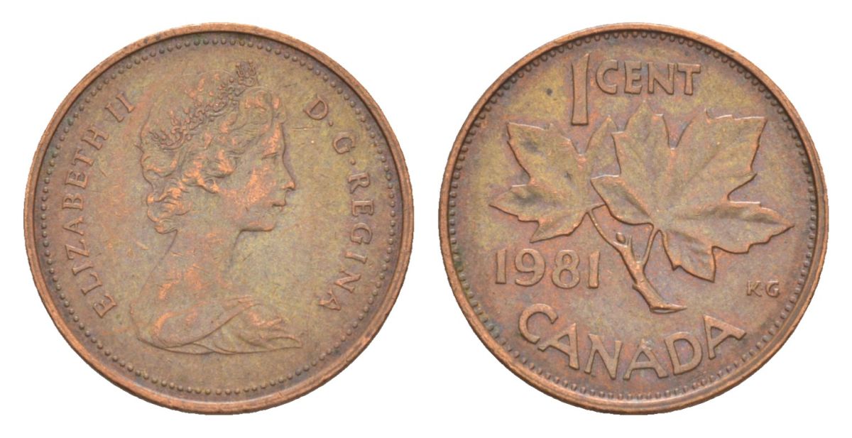 Канада 1 цент 1981 Елизавета II (1952-2022), кленовый лист KM 127 бронза 4630-561