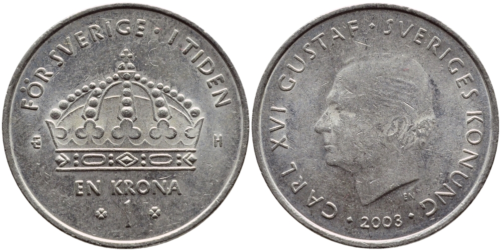Швеция 1 крона 2003 Карл XVI Густав (1973- ) KM 894 медно-никель 4179-1034