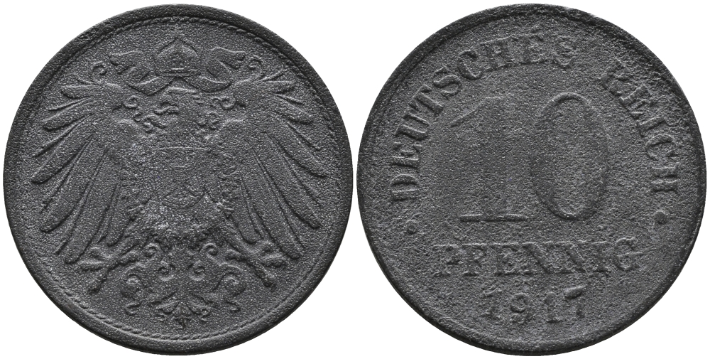 ГЕРМАНИЯ 10 ПФЕННИГОВ 1917 KM 26, J. 299 цинк 33-331