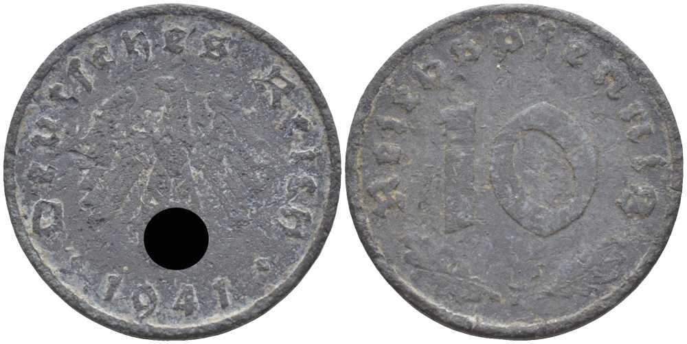 ГЕРМАНИЯ 10 РЕЙХСПФЕННИГОВ 1941 F KM 101, J. 371 цинк 4401-812
