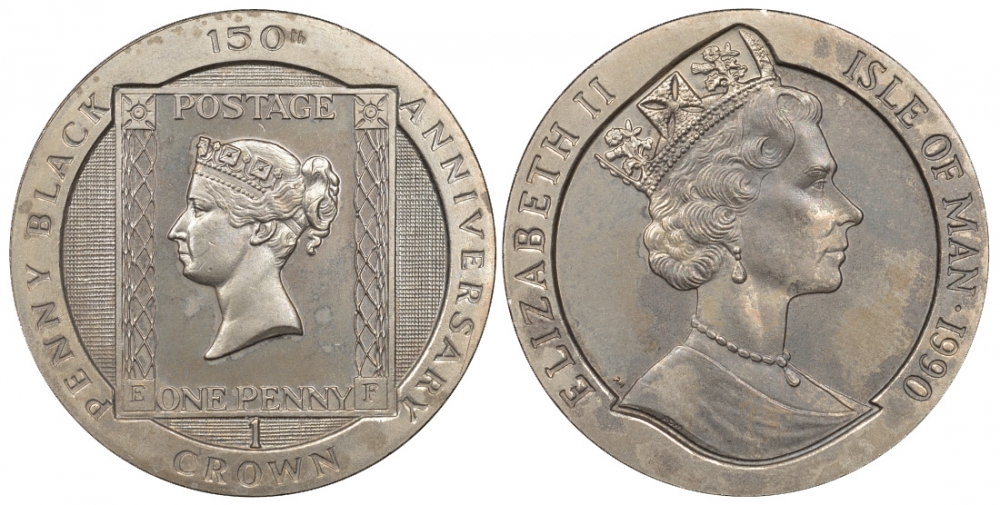 Остров Мэн 1 крона 1990 150 лет марке "Чёрный Пенни", в оригинальном картонном буклете KM 267 медно-никель 1077-1-23