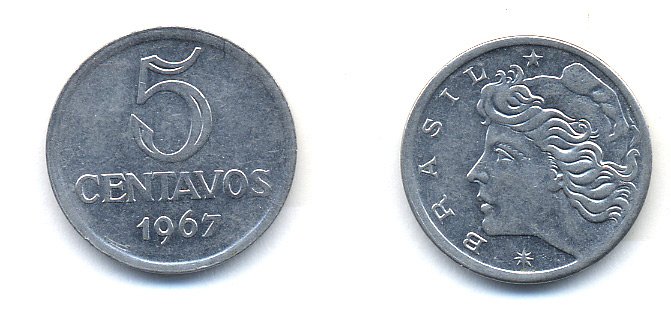 Бразилия 5 сентаво 1967  KM 577.1 нержавеющая сталь  UNC    51-5121