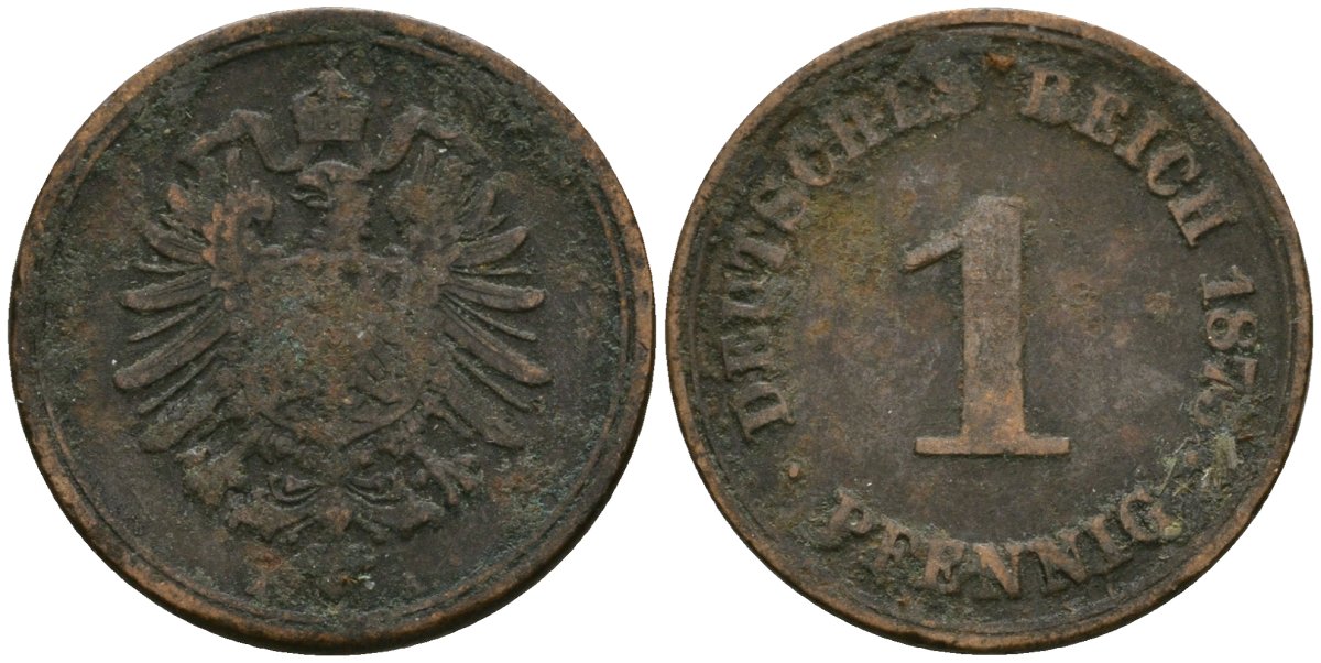 Германия 1 пфенниг 1875 A, Вильгельм I (1871-1888) KM 1, J. 1 медь 4602-139